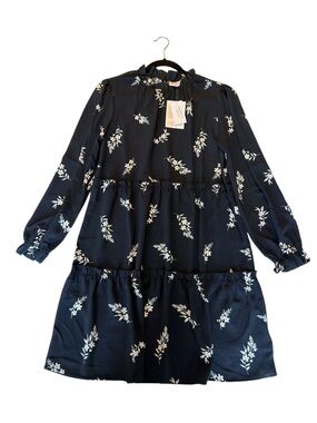 LuLaRoe Navy Blue Floral Long Sleeve Tiered Dress